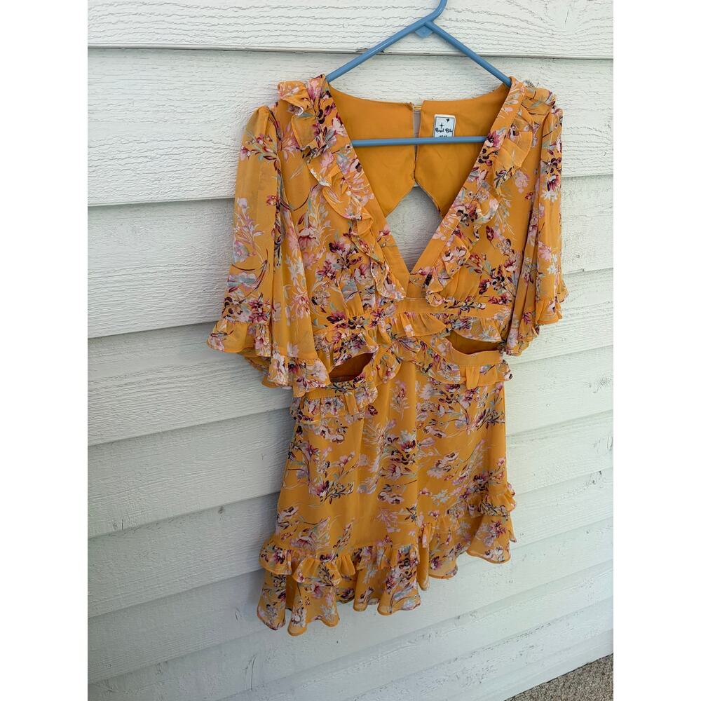 Angel Biba Boho Yellow Floral Ruffle Cutout Dress – Size Small - Picture 3 of 8